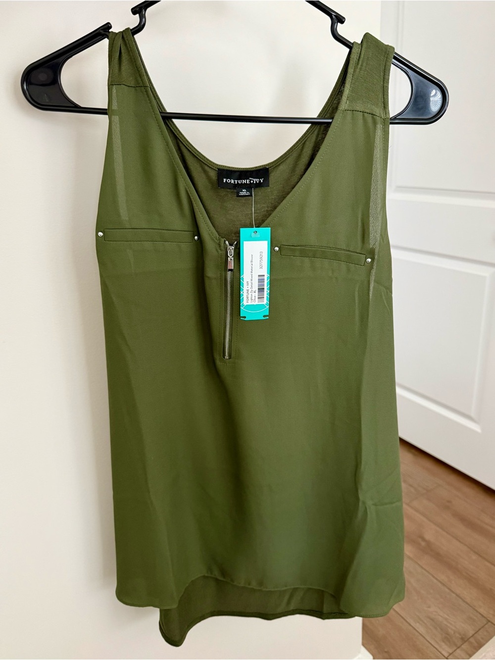 Fortune + Ivy Olive Zip-Front Tank Top